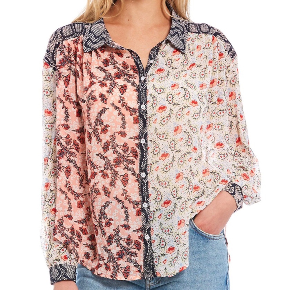 Free People Dani Mixed Paisley Print Blouse Misses size M